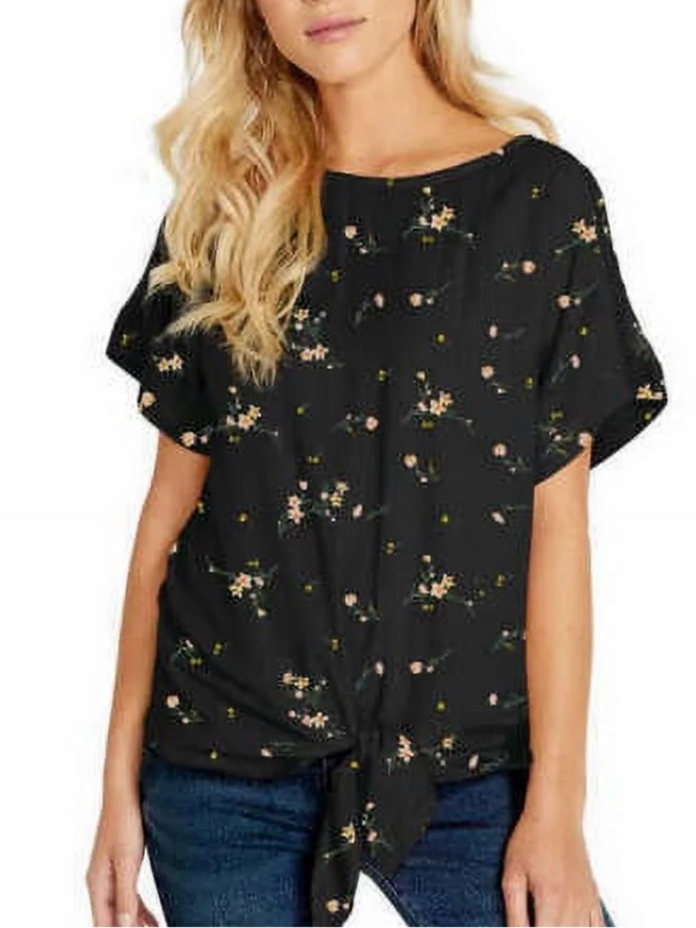 Buffalo David Bitton Ladies' Tie Front Top Blouse, Black Floral - XXL